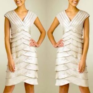 Cache pleated gold / champagne sheath dress